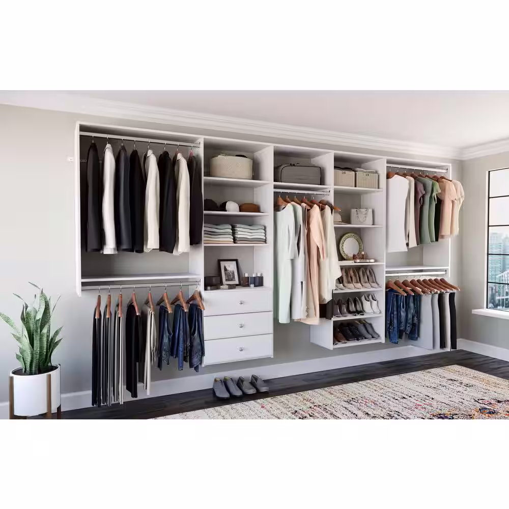 Closet Evolution 120 in. W - 144 in. W White Wood Classic Closet System