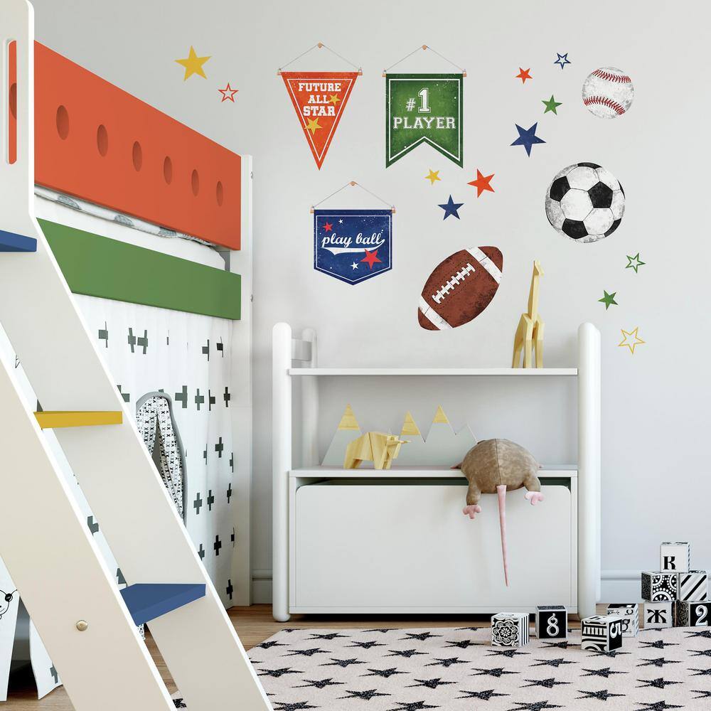 RoomMates 5 in. x 11.5 in. 20-Piece Sports Ball Peel and Stick Wall Decals