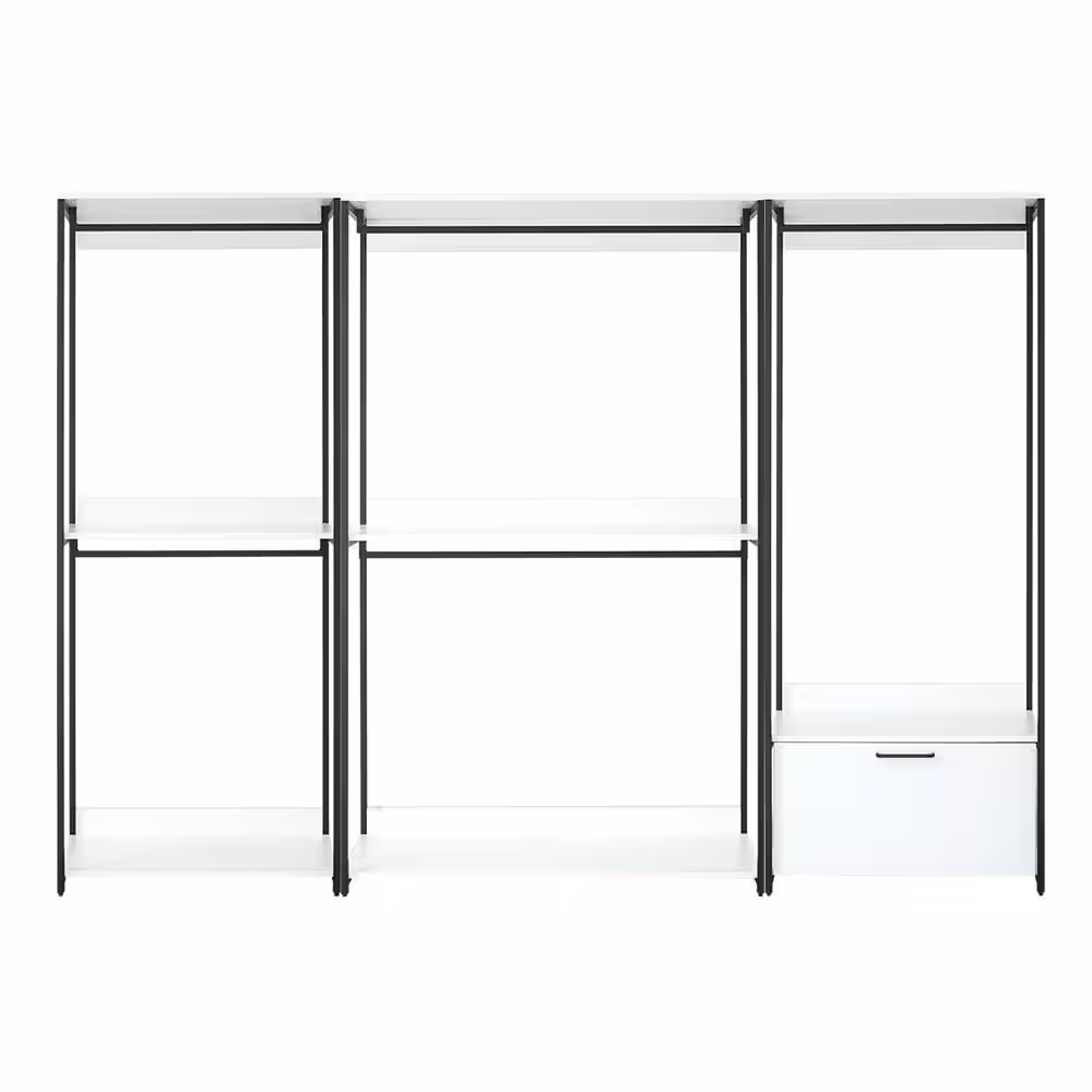 None Fiona 111 in. W White Freestanding Walk in Wood Closet System with Metal Frame