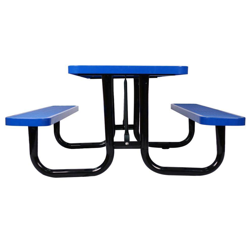 Tatayosi 61 in. x 72.5 in. x 29.5 in. Tall Rectangular Outdoor Steel Blue Picnic Table with Umbrella Handle