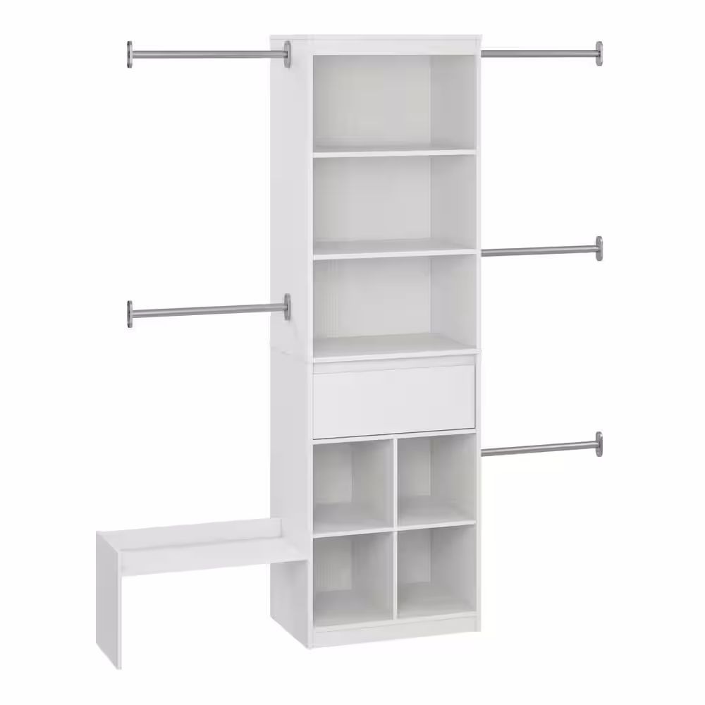 Little Seeds Grow with Me 68.7 in. - 95.44 in. W White Wall Mount Adjustable Wood Closet System with 5 Clothing Rods