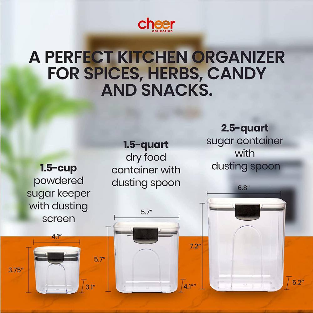 CHEER COLLECTION 3 Piece Set of Airtight Food Storage Plastic Containers