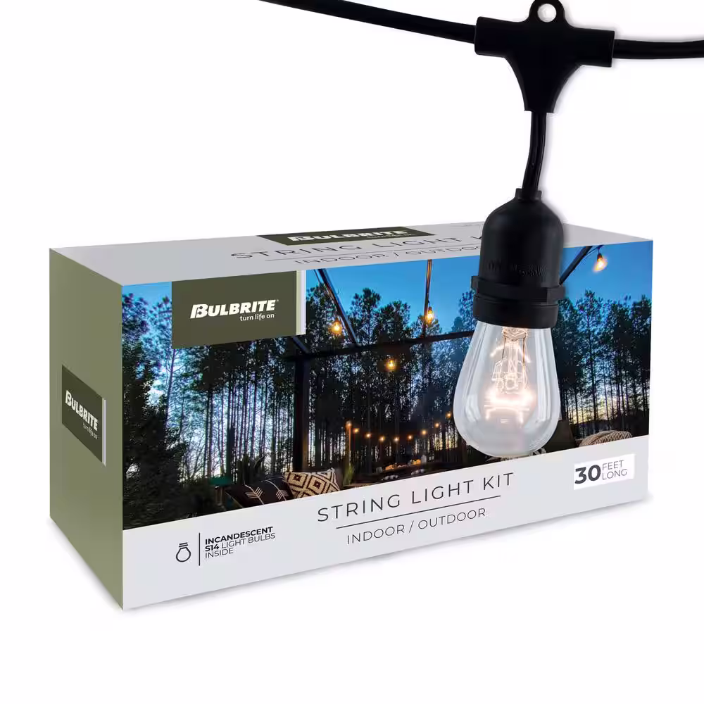 Bulbrite 12 Light 30 ft. Black Indoor/Outdoor Plug-in S14 String LightÂ with Clear Incandescent Bulbs(2 Pack)