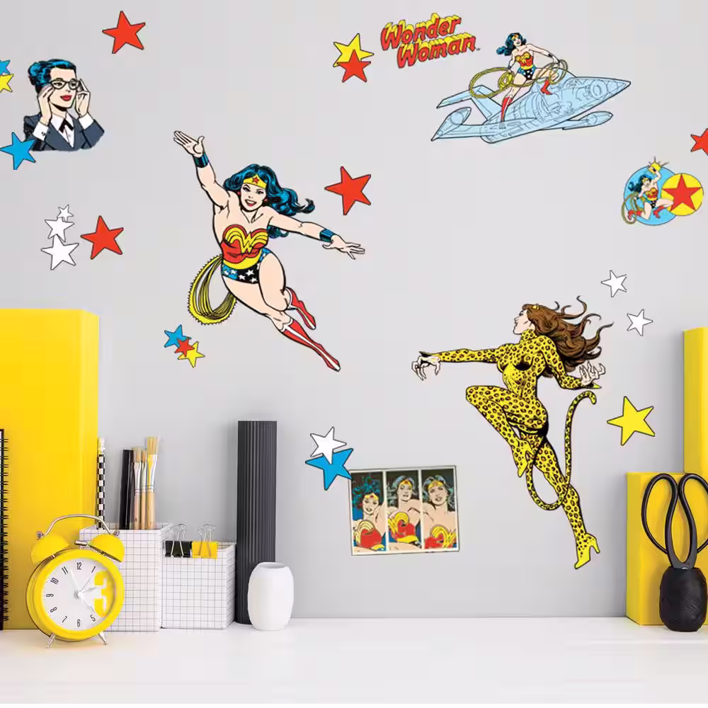 RoomMates Yellow and Blue and Red Wonder Woman Cartoon Wall Decals