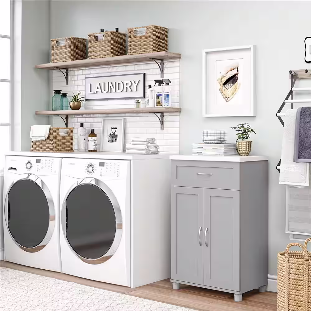 None Lory 23.46 in. W, Framed 2 Door/1-Drawer Base Cabinet, Dove Gray, Wood Closet System