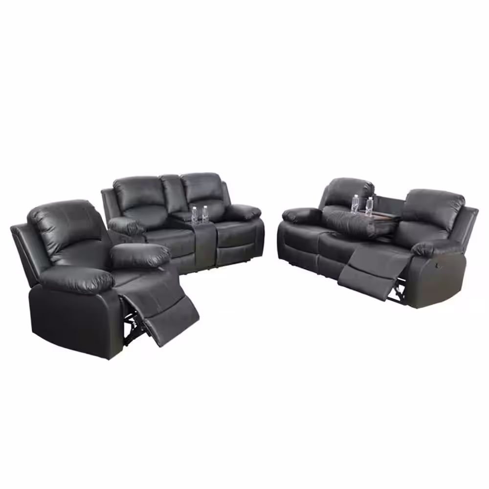 Star Home Living Black Faux Leather Recliner Chairs (Set of 3)