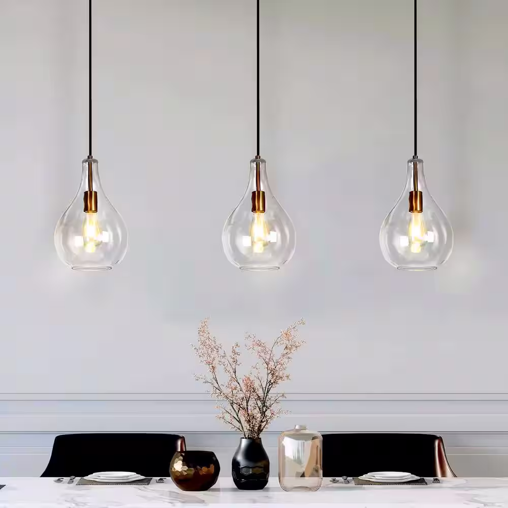 Uolfin 1-Light Modern Electroplated Brass Teardrop Pendant Light with Clear Glass Shade