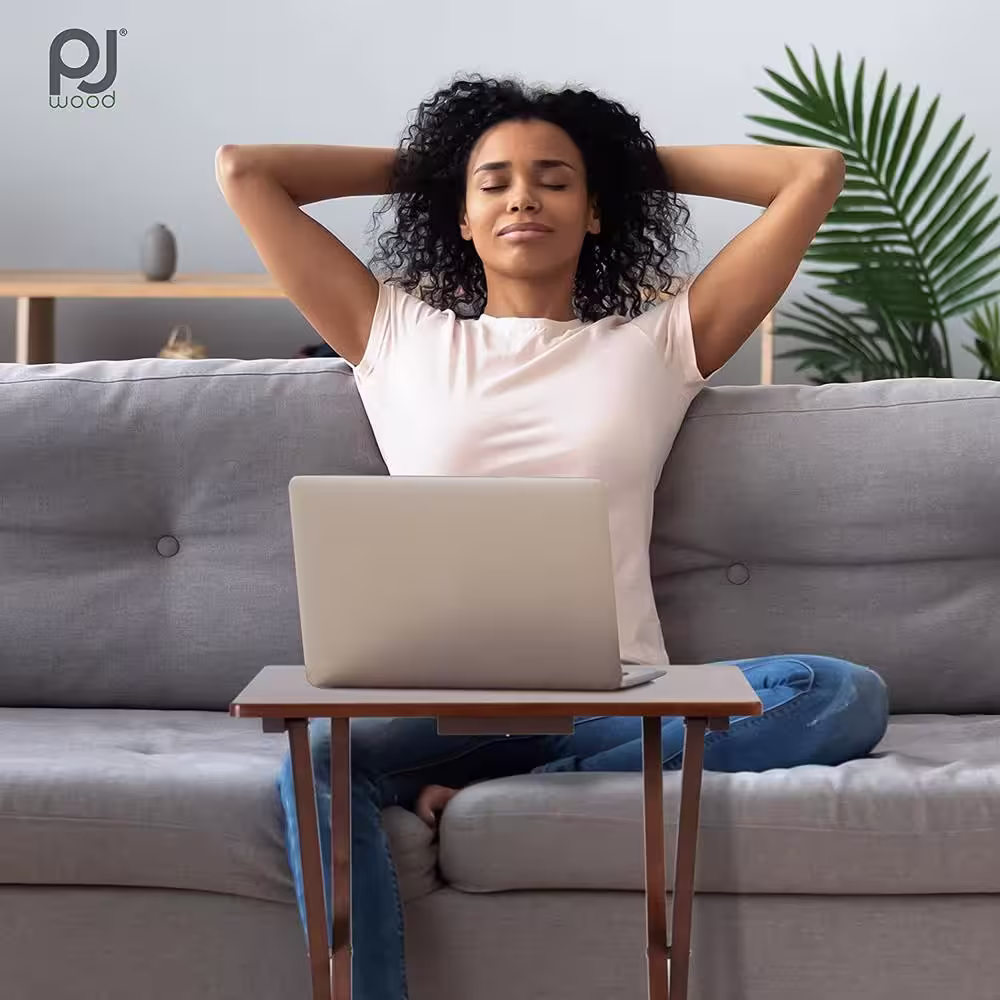 PJ wood 1.6 ft Brown Wood Folding TV Tray Tables