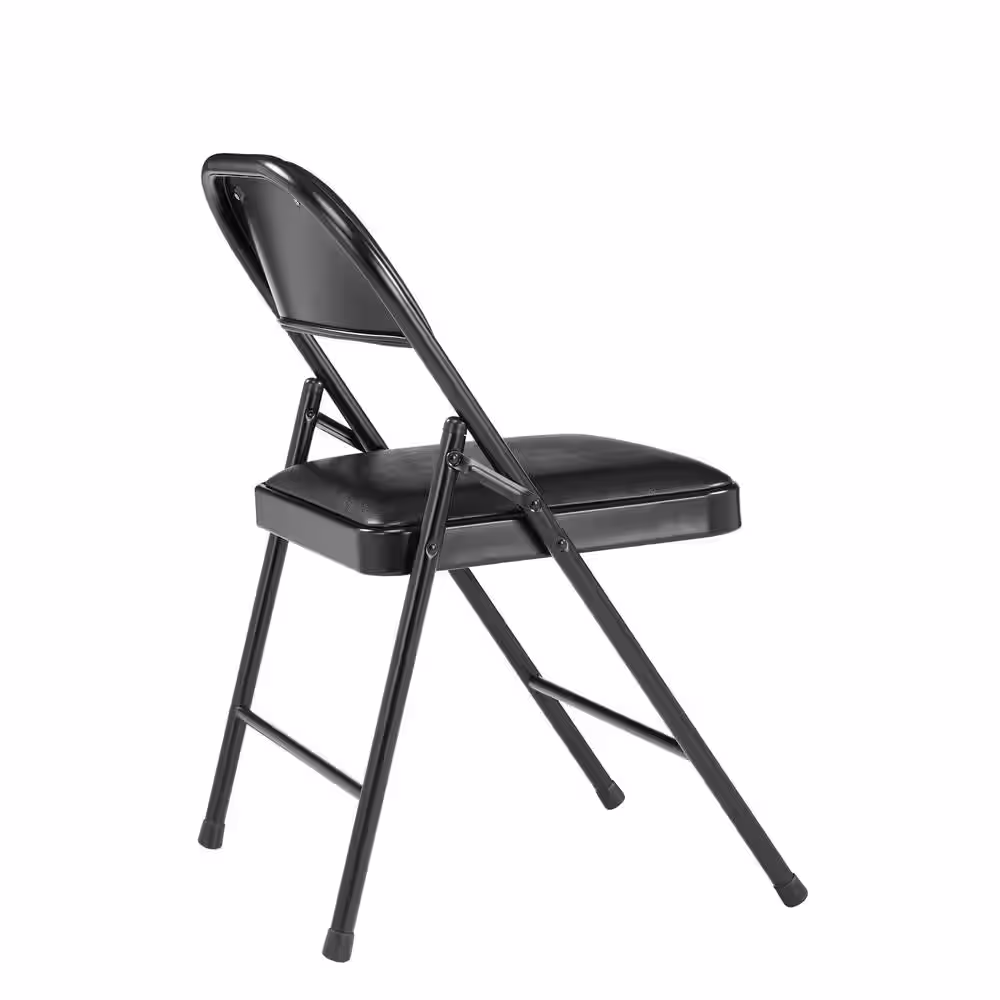 National Public Seating Black Vinyl Padded Seat Stackable Folding Chair (Set of 4)