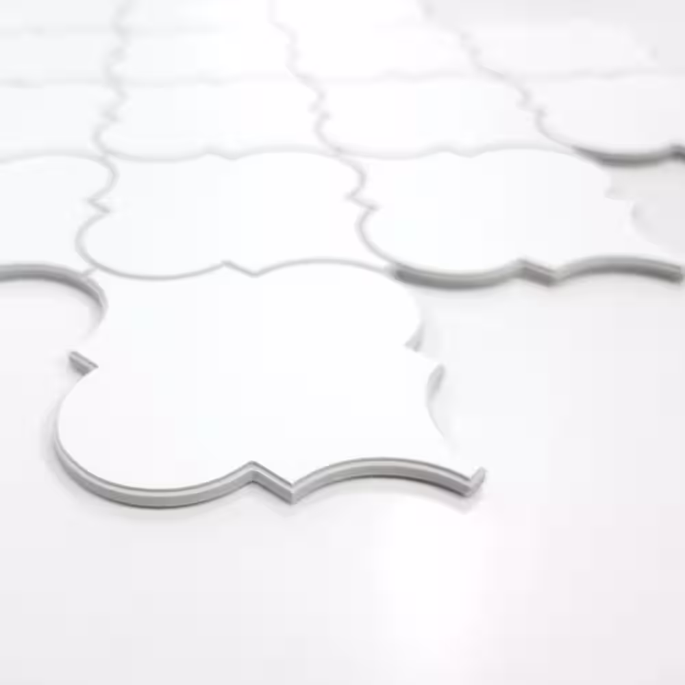 None Arabesque 11.8 in. x 11.8 in. White Peel and Stick Backsplash Stone Composite Wall Tile (10 Tiles, 9.67 sq. ft.)