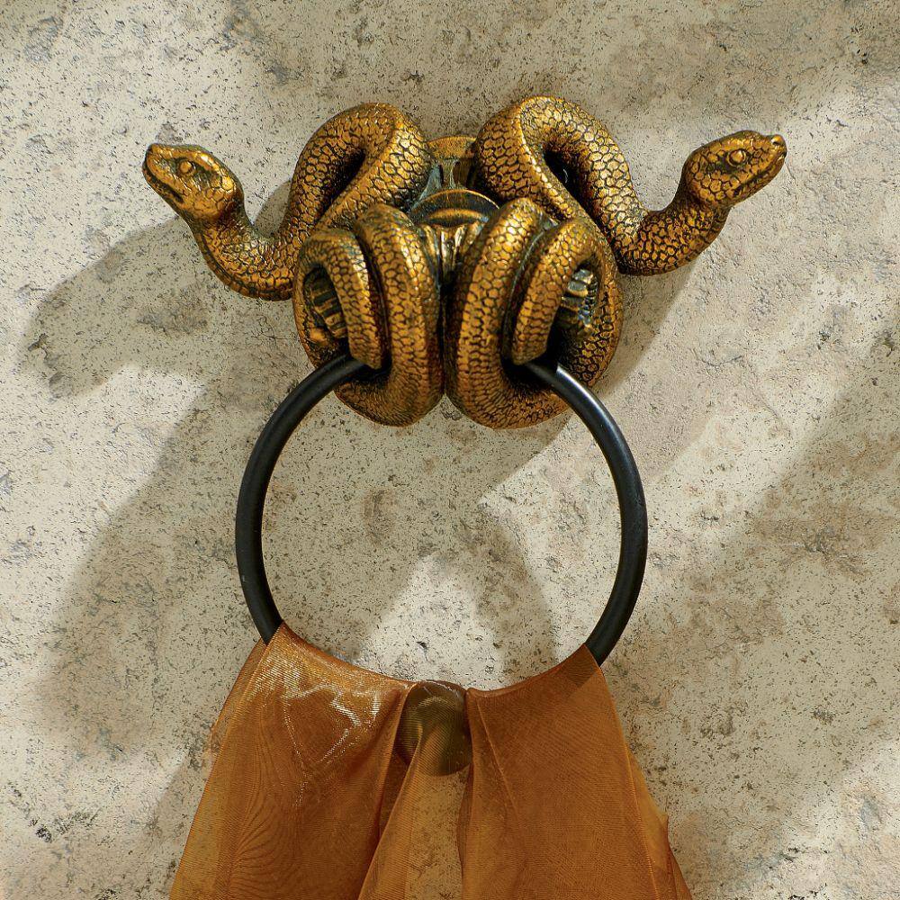 Design Toscano 6 in. x 6 in. Egyptian Cobra Goddess Towel Ring Wall Sculpture (2-Piece)