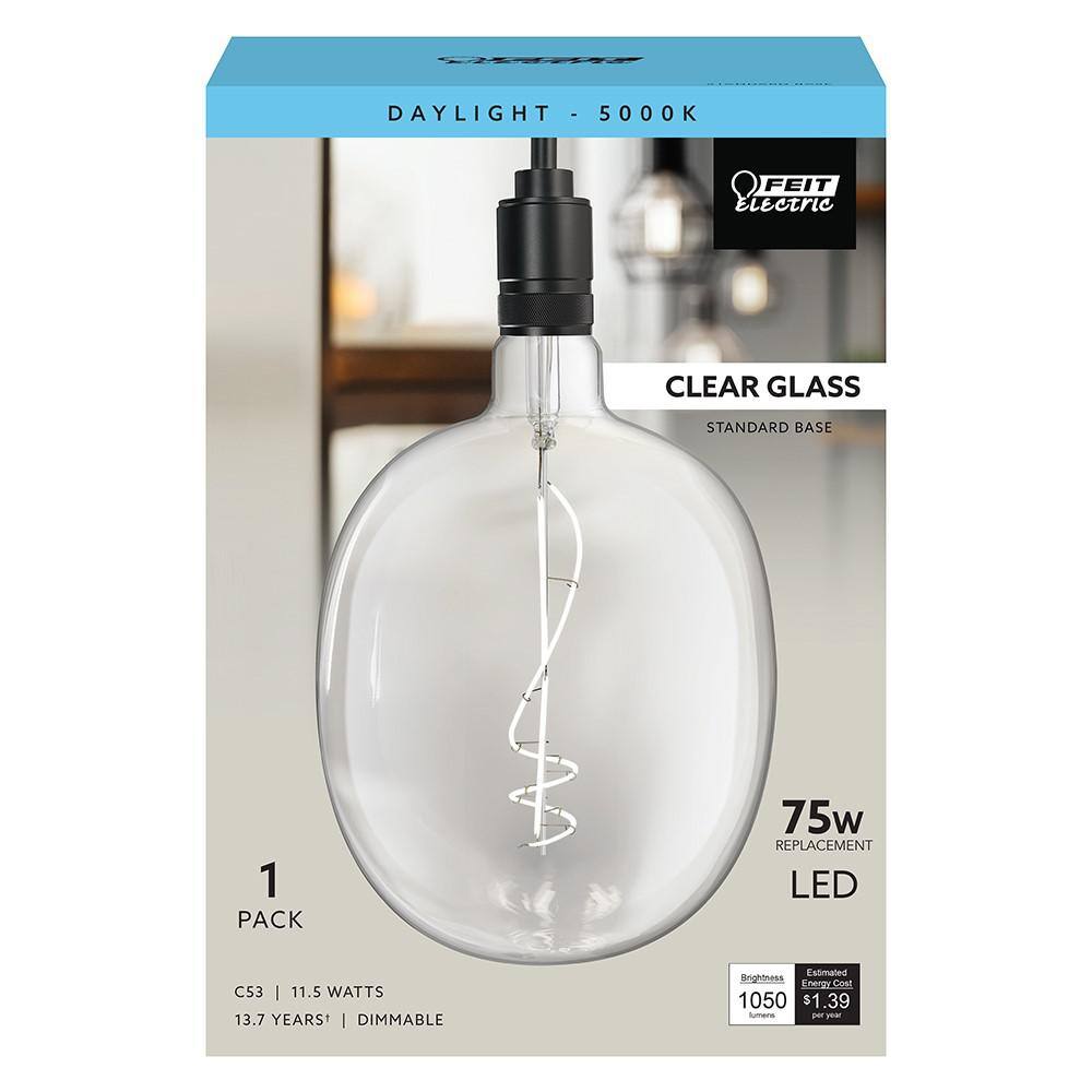Feit Electric 75-Watt Equivalent C53 Curve Filament Oversized Clear Glass E26 Vintage Edison LED Light Bulb Daylight 5000K (3-Pack)