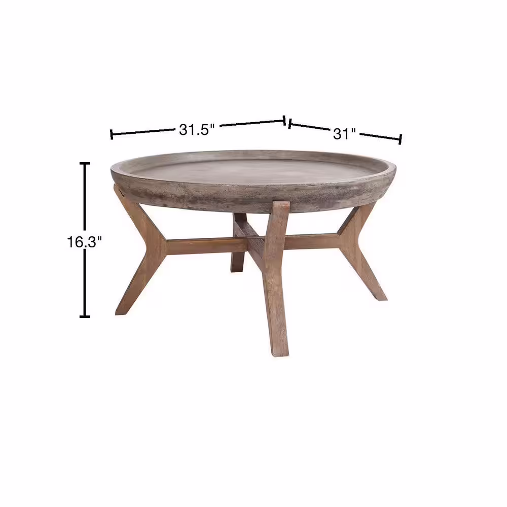Titan Lighting Tonga 32 in. Waxed Concrete/Silver Brushed Woodtone Medium Round Stone Coffee Table
