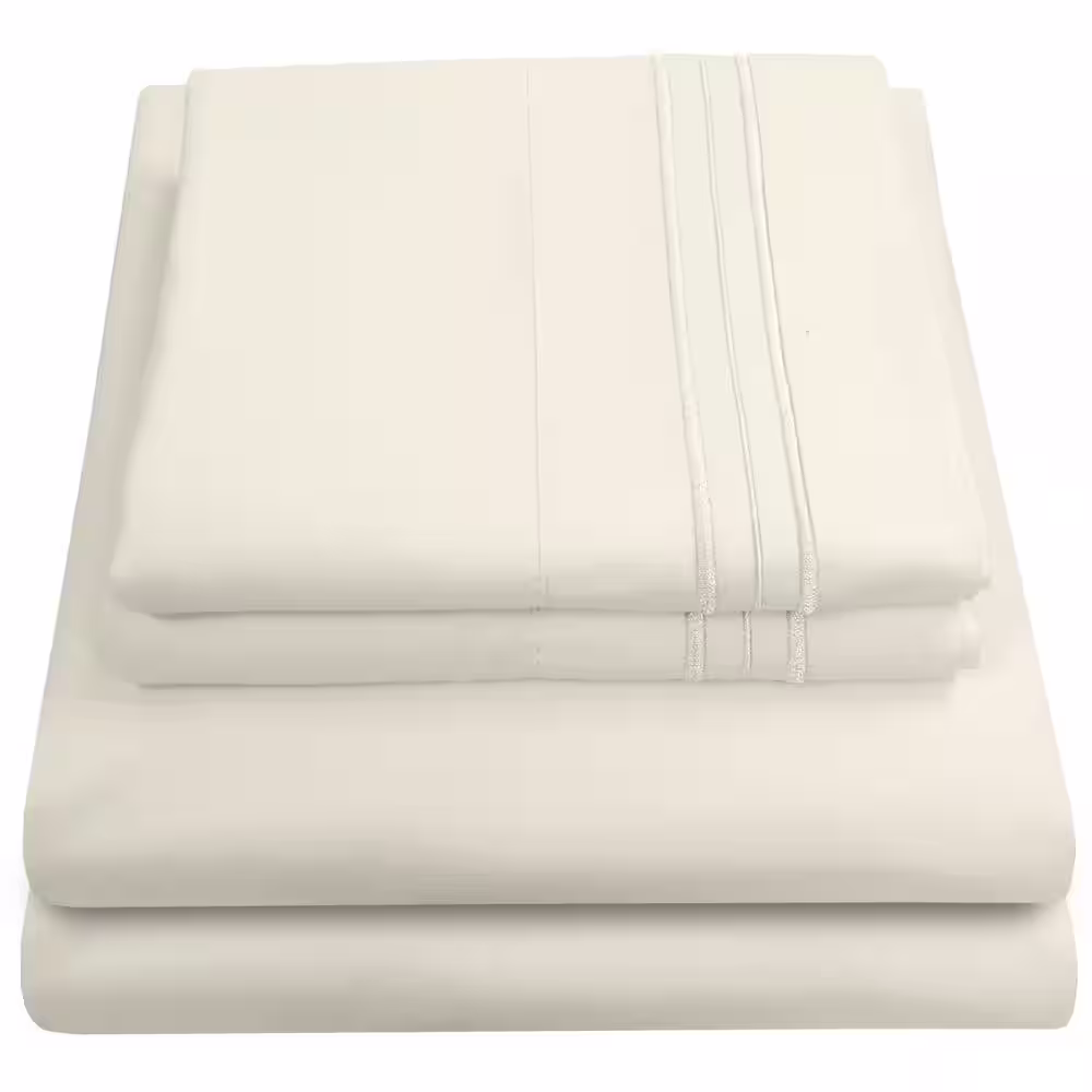Sweet Home Collection 1800 Series 4-Piece Ivory Solid Color Microfiber King Sheet Set