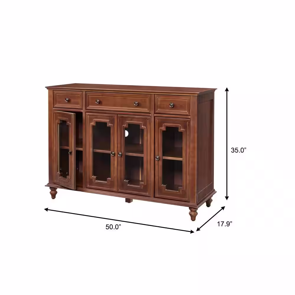 Home Decorators Collection Harriston Walnut Brown Solid Wood Glass Door Buffet