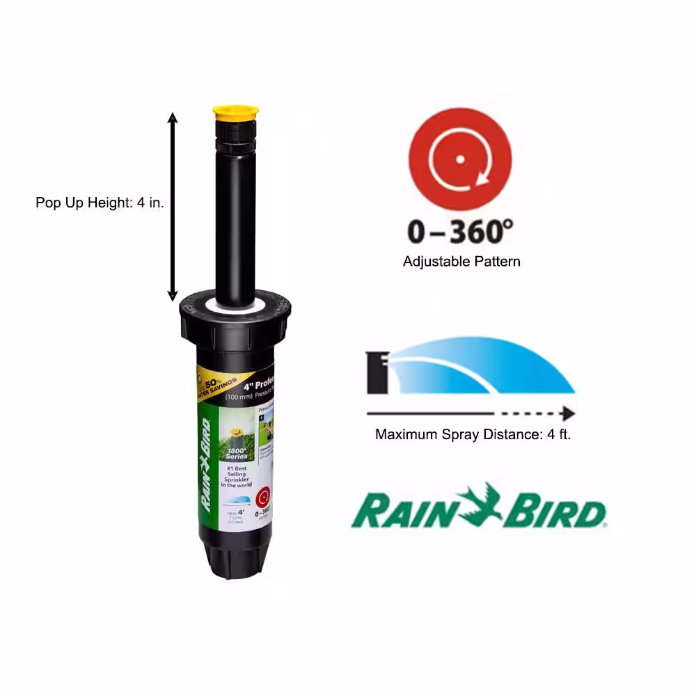 Rain Bird 1804 Professional Pop-Up with 4 ft. Distance Adjustable PRS Nozzle