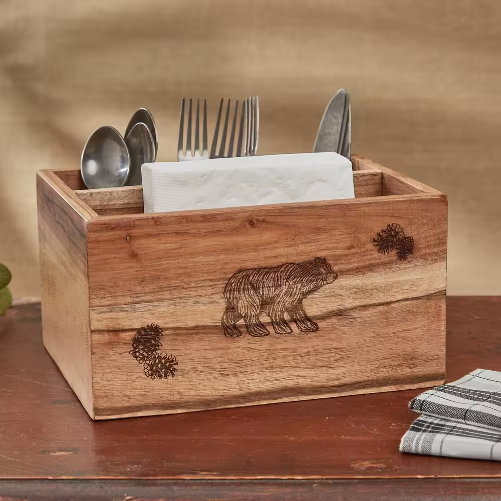 Park Designs 11 in. H x 8.5 in. W x 5.75 in. D Rustic Pinecone Wood Utensil Caddy