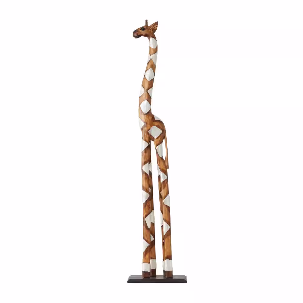 Litton Lane Brown Wood Giraffe Sculpture