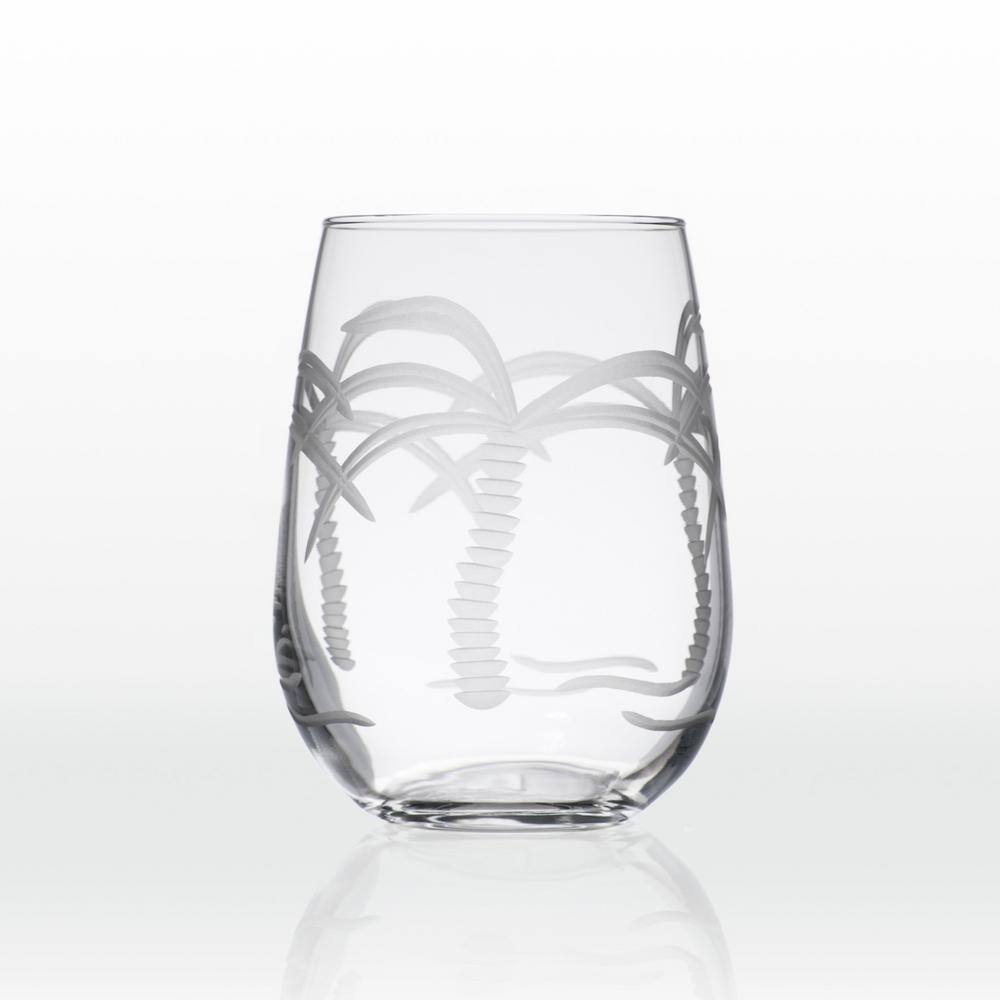 Rolf Glass Palm Tree 17 oz. Clear Stemless Wine Tumbler (Set of 4)