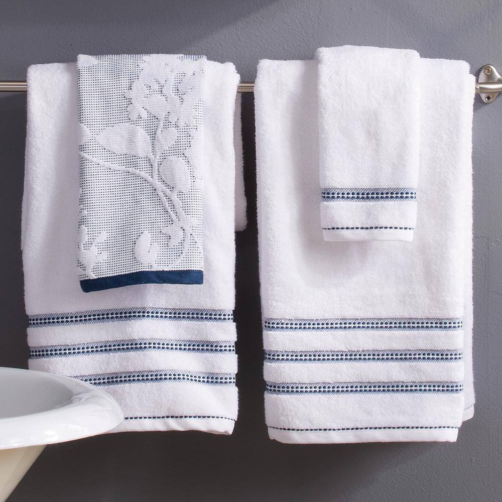 None 6-Piece Blue 100% Cotton Jacquard Bath Towel Set