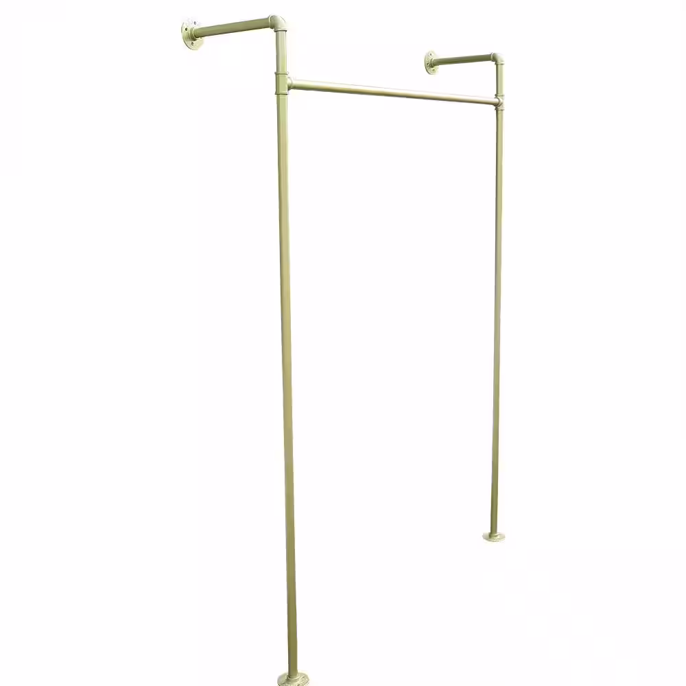None Gold Iron Clothes Rack Hanging Rod Pipe Wall Mounted Garment Rack 47.2 in. W x 66.9 in. H