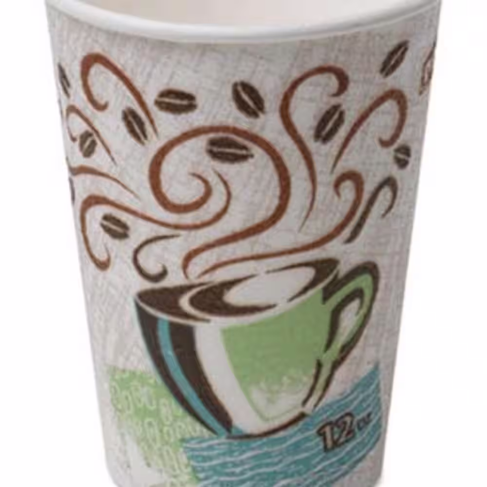 None PerfecTouch 12 oz. Disposable Paper Cups, Hot Drinks, Coffee Haze Design, 25 Sleeve, 20 Sleeves/Carton