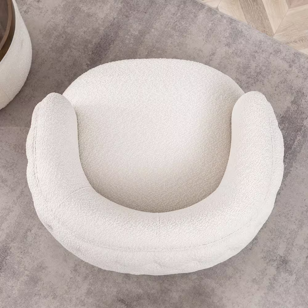 KINWELL Cream Boucle Tufted Upholstered Swivel Armchair