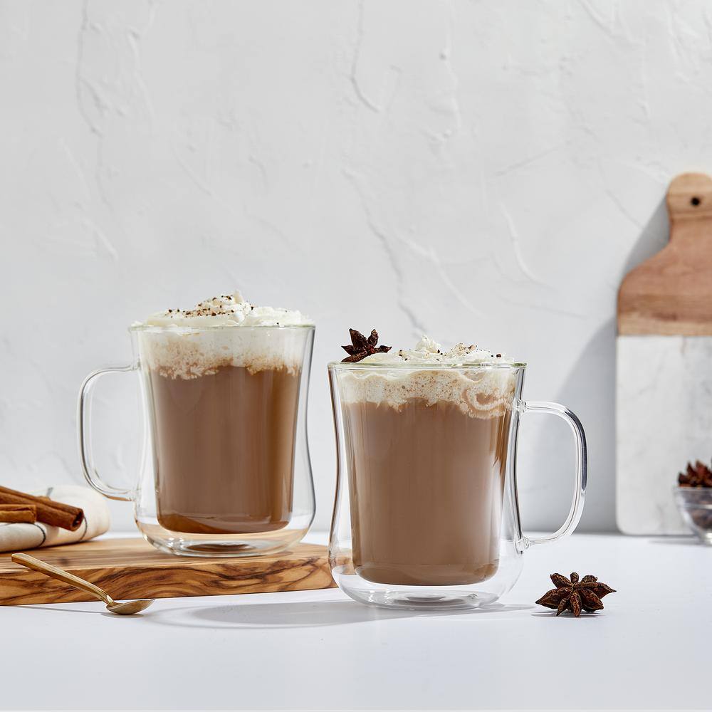 JoyJolt Diner Double Wall Insulated Coffee Mug Glasses - Set of 2
