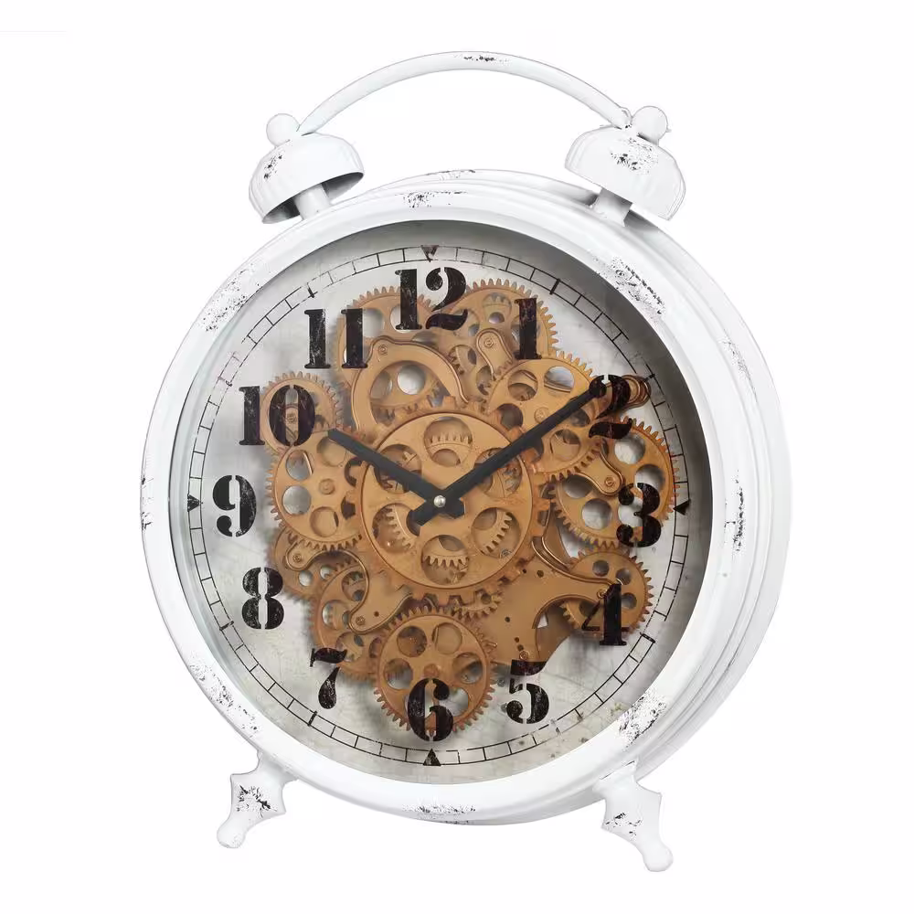 A & B Home White Classic Gears Table Clock