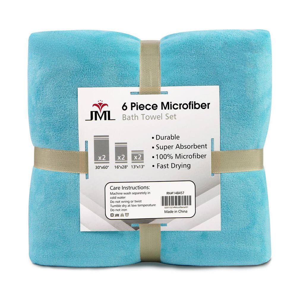 JML 6-Piece Aquamarine Microfiber Towel Set