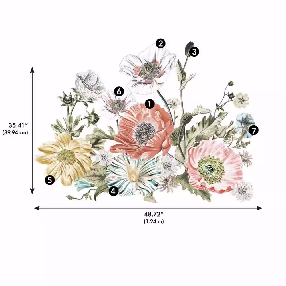 RoomMates Vintage Poppy Floral Peel and Stick Giant Wall Decals