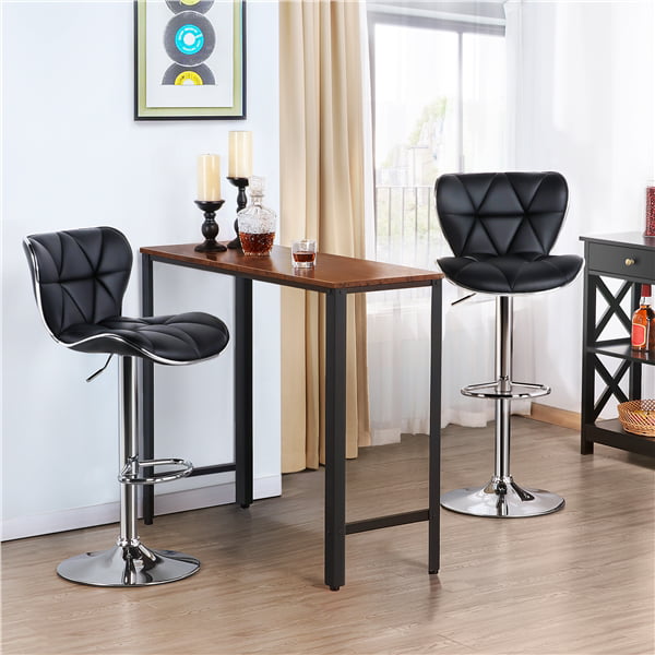 Alden Design Adjustable Midback Faux Leather Bar Stool, Set of 2, Black