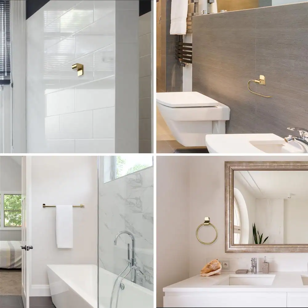 Globe Electric Positano 4-Piece Bath Hardware Set with Towel Bar, Towel Ring, Robe Hook, and Toilet Paper Holder in Matte Brass