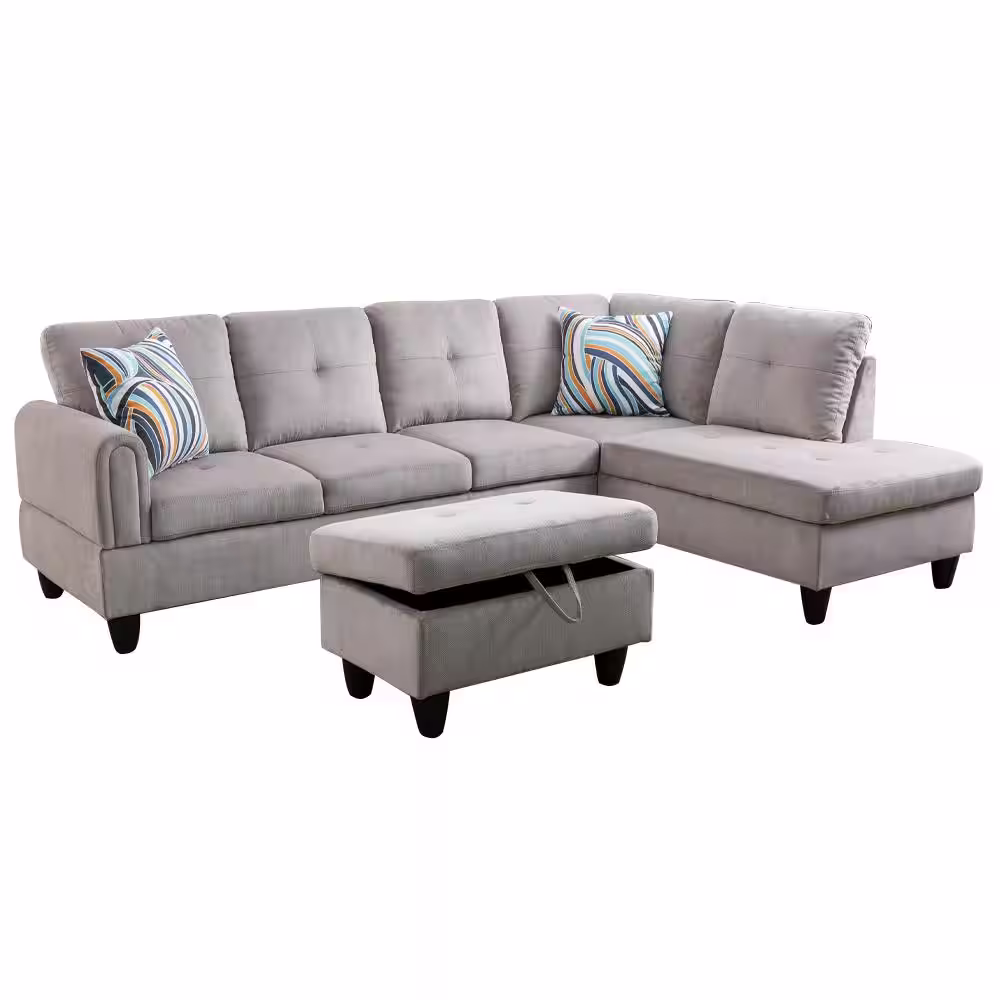 Star Home Living StarHomeLiving 25 in. W 3-piece Microfiber L Shaped Sectional Sofa in Gray