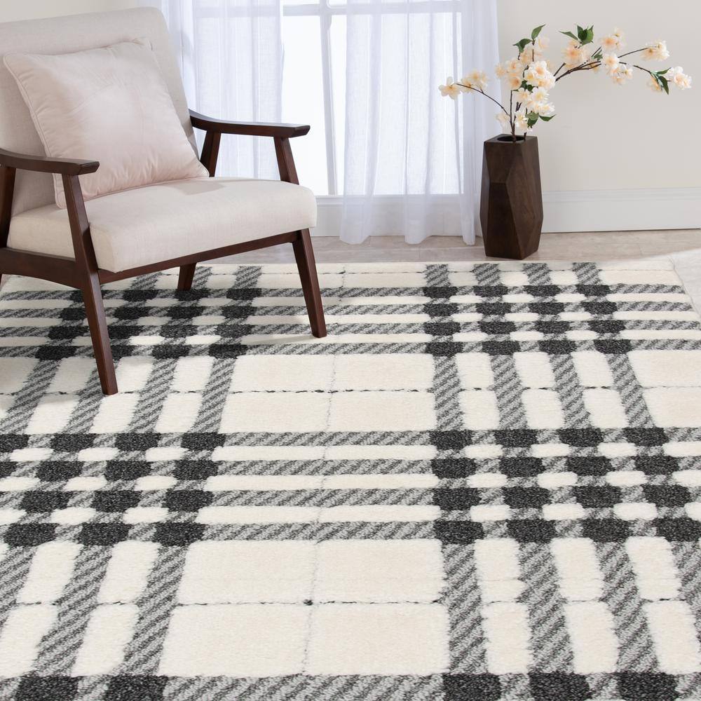 Home Decorators Collection Newburry Black and White 2 ft. x 4 ft. Menswear Polypropylene Area Rug