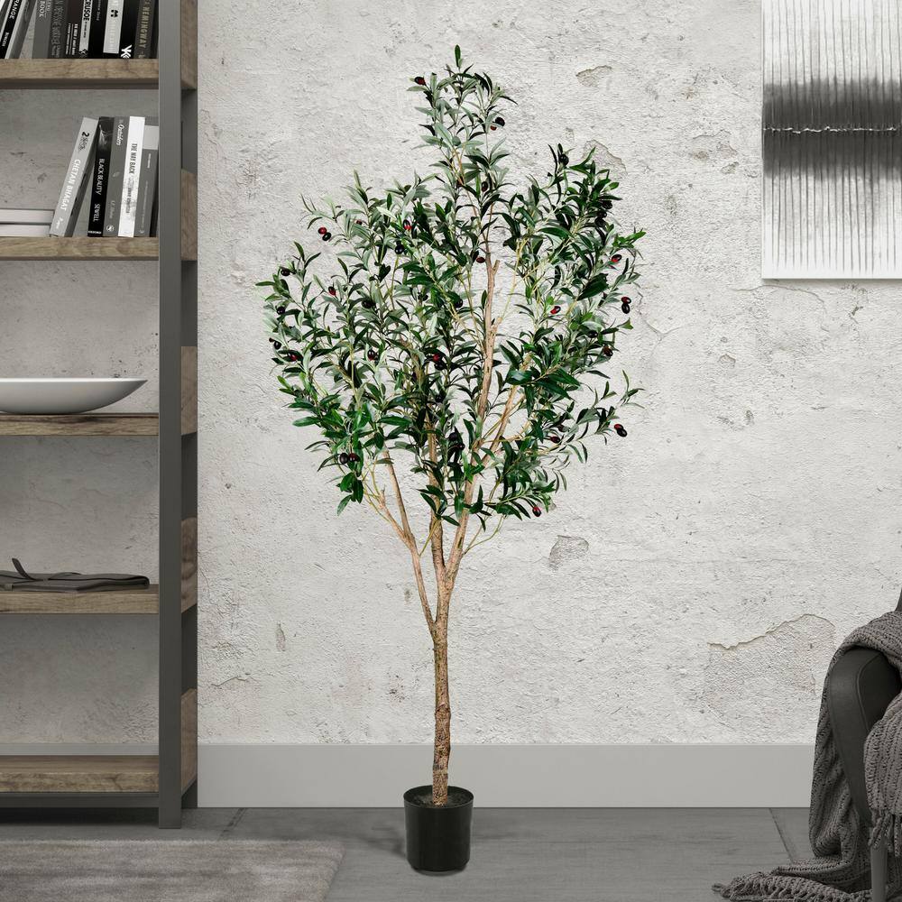 Vickerman 72 in. Green Artificial Olive Tree in Planters Pot