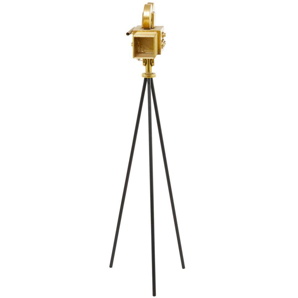 Litton Lane Gold Metal Camera Film Sculpture with Tripod Stand
