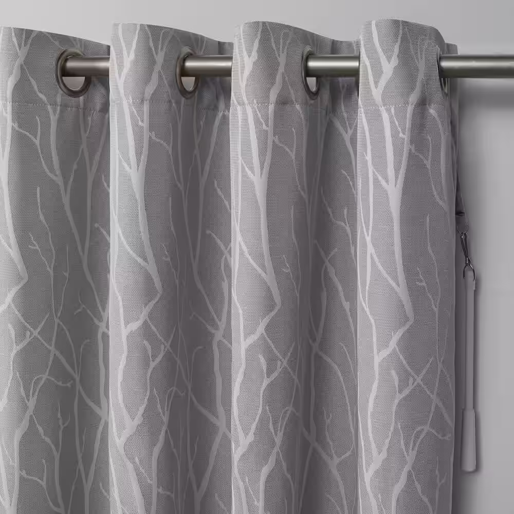 EXCLUSIVE HOME Forest Hill Patio Dove Grey Nature Woven Room Darkening Grommet Top Curtain, 108 in. W x 96 in. L