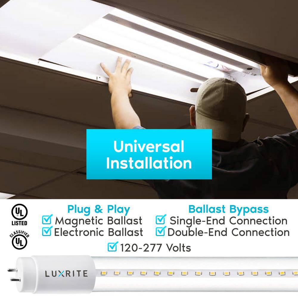 LUXRITE 13-Watt 32-Watt Equivalent 4 ft. Linear Tube T8 LED Light Bulb Ballast & Ballast Bypass Compatible Soft White (12-Pack)