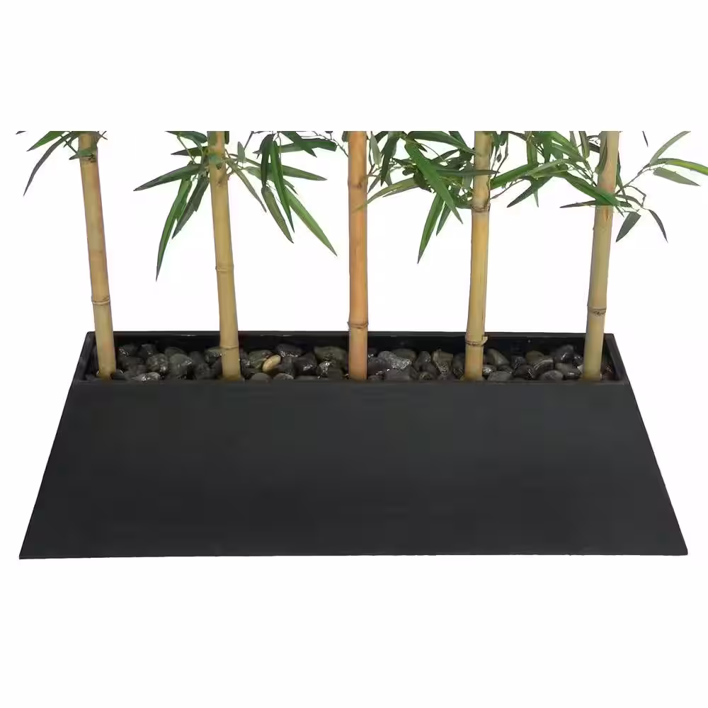 VINTAGE HOME 8 ft. Tall Silk Bamboo Tree Screen with Contemporary Wood Planter