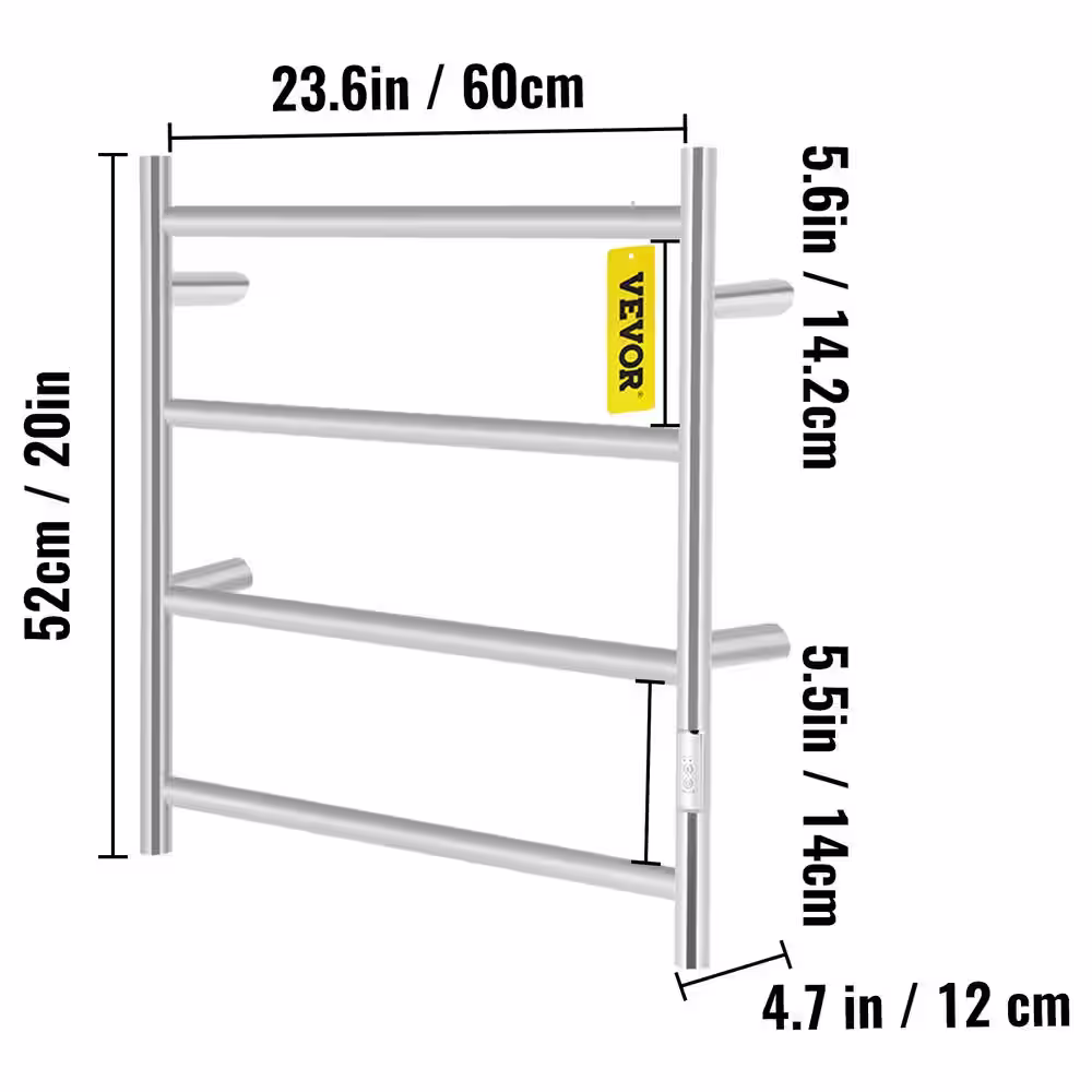VEVOR Heated Towel Rack 4-Bar Polished Stainless Steel Electric Towel Warmer with Timer Towel Warmer Rack,UL Certificated