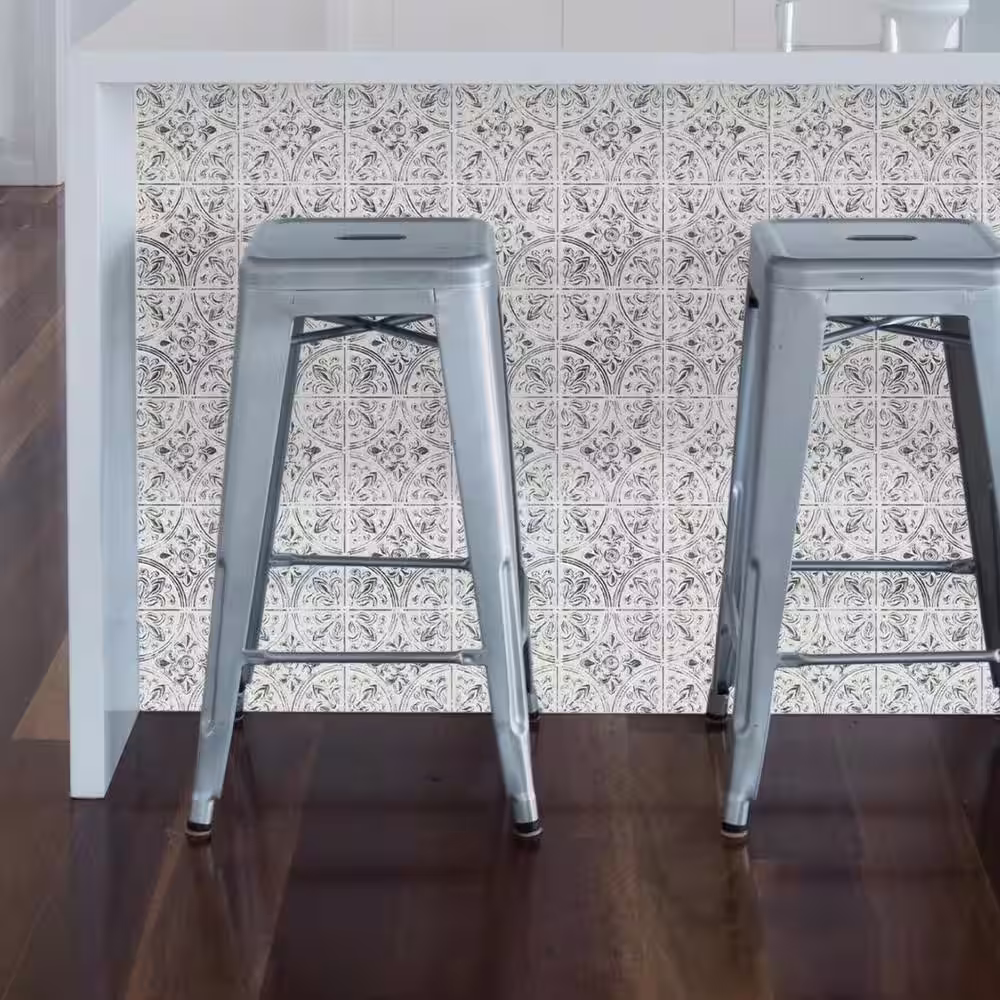 InHome Chelsea Antique White Faux Metallic Tile Wall Decals