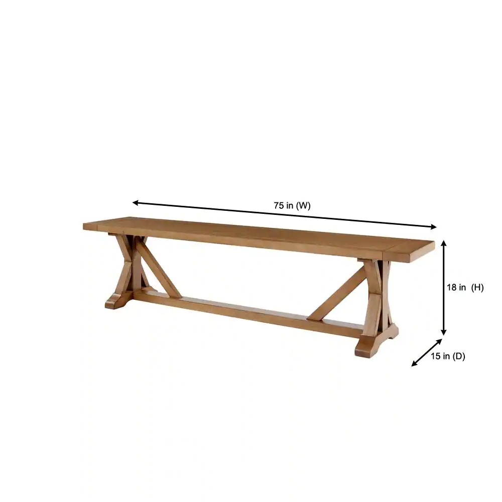 Home Decorators Collection Aberwood Patina Oak Finish Wood Trestle Dining Bench (75 in. W x 18 in. H)
