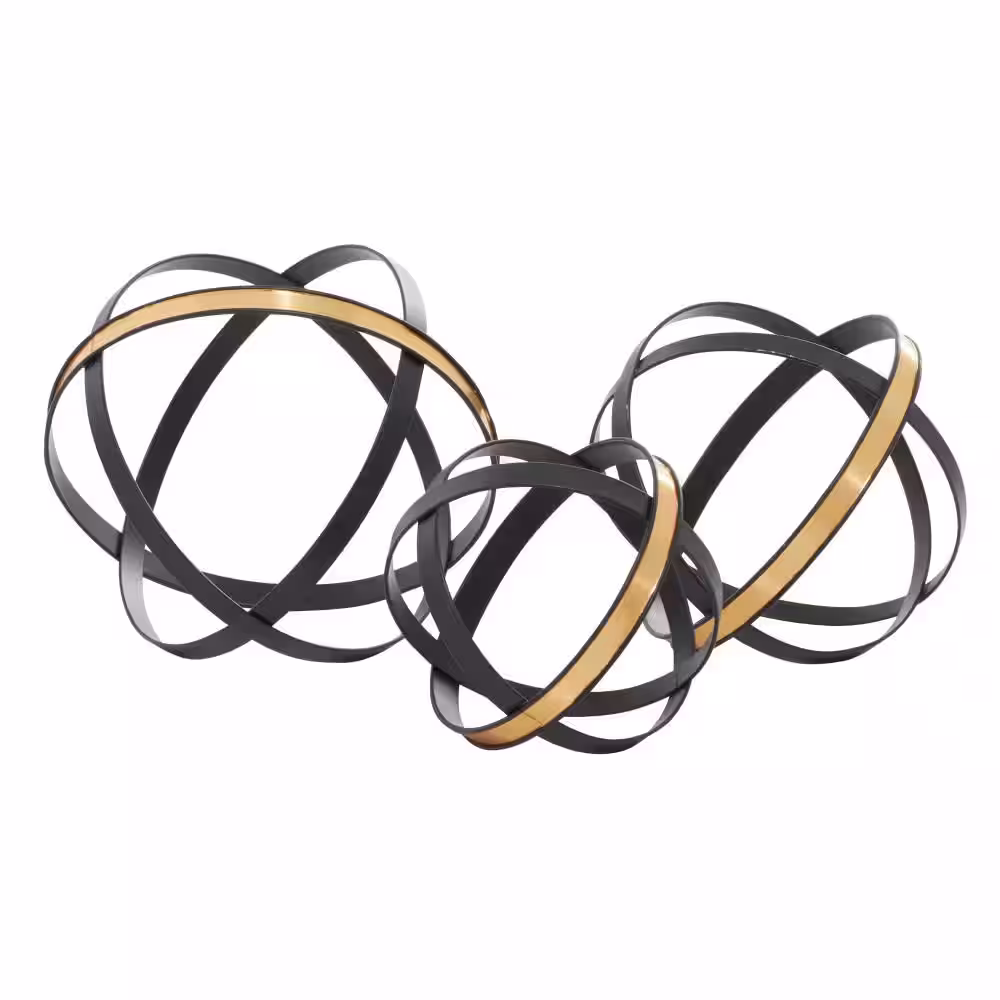 Litton Lane Black Metal Geometric Sculpture with Gold Accents (Set of 3)