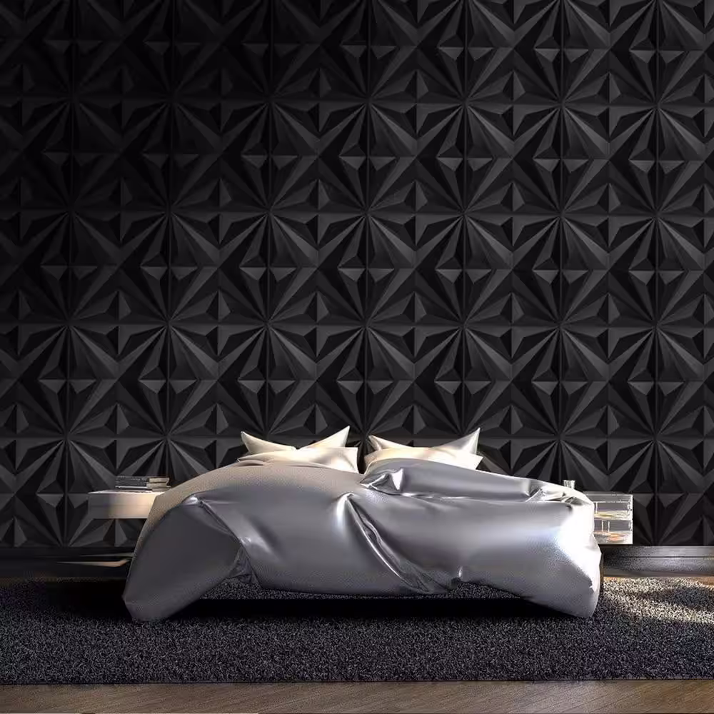 Art3dwallpanels Star Design Series 19.7 in. x 19.7 in. 12-Panels Black Embossed Decorative Wall Panel