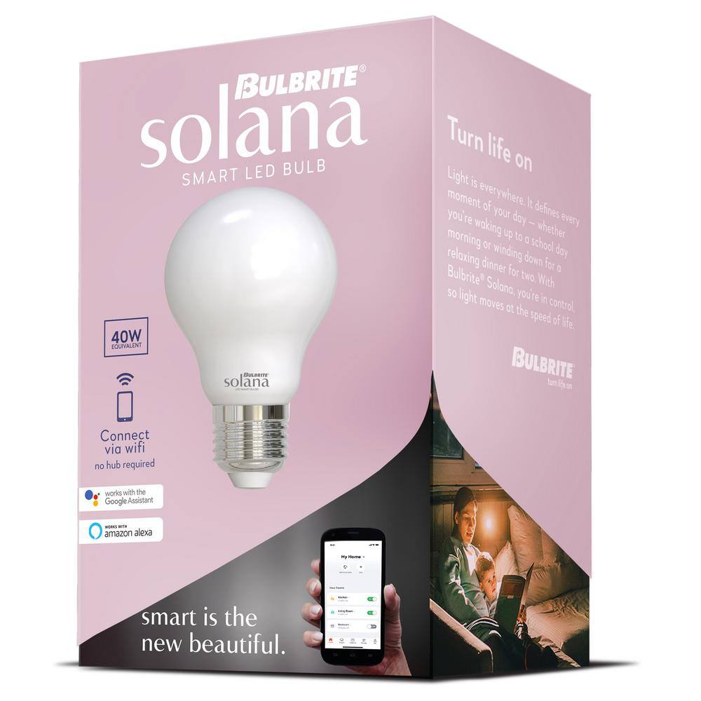 Bulbrite 40 Watt Equivalent A19 with Medium Screw Base E26 in Milky Finish Dimmable 2200-6500K Solana WIFI LED Light Bulb 2-Pack