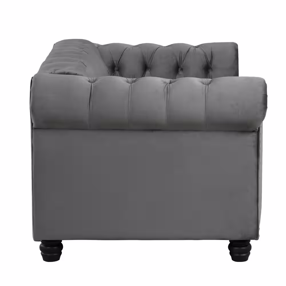 Morden Fort Velvet Couches for Living Room Sets Loveseat and Sofa 2 Pieces Top in Gray
