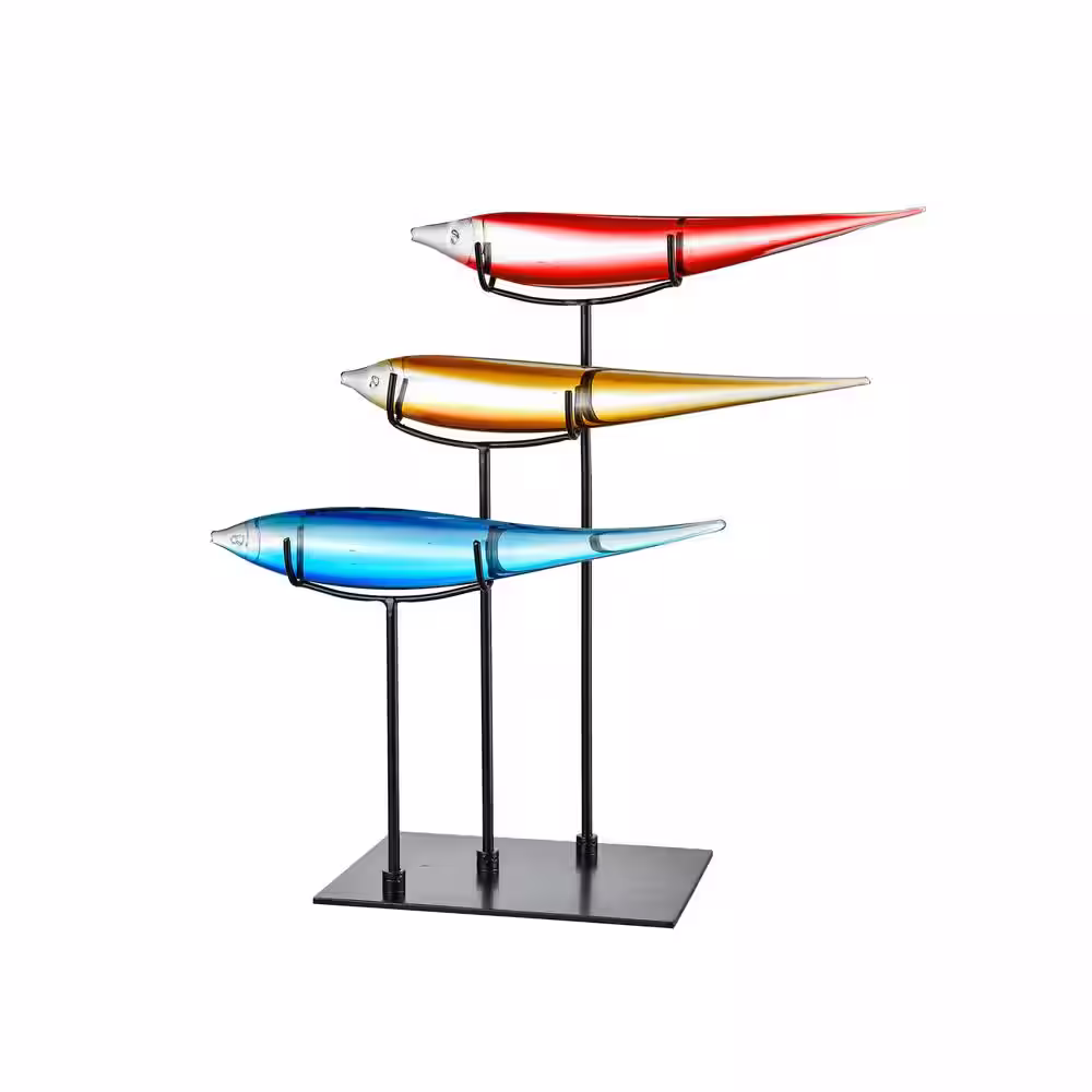 Dale Tiffany 19 in. 3 Multicolor Fish Handcrafted Irregular Art Glass Figurine