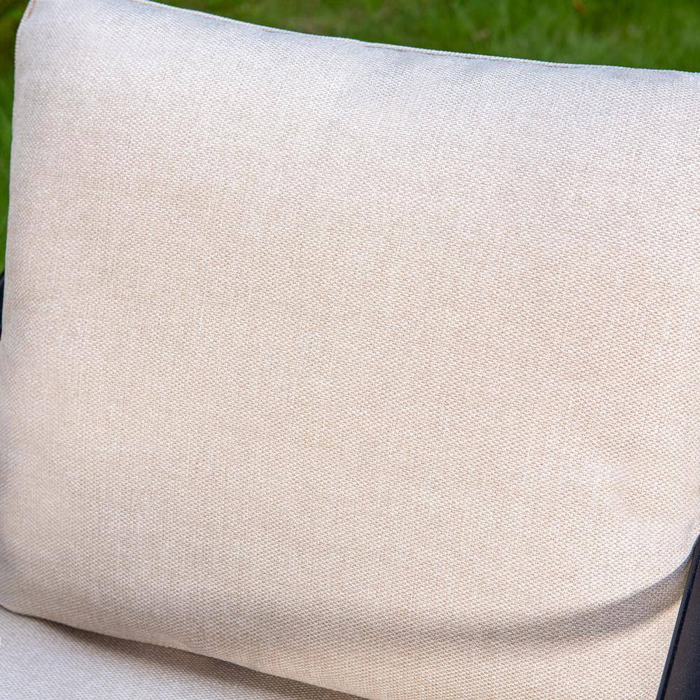 None Black 5-Piece Metal Slatted 7-Seat Outdoor Patio Conversation Set with Beige Cushions 2 Motion Chairs and 2 Ottomans