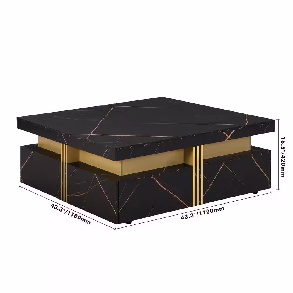 Harper & Bright Designs Modern and Stylish 43.3 in. Black Square MDF Coffee Table with 4 Drawers